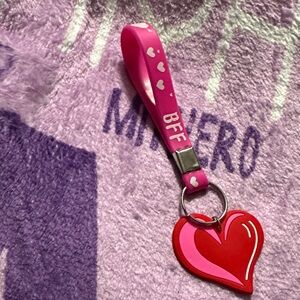 Pink Heart Keychain with BFF -You Rock Strap
